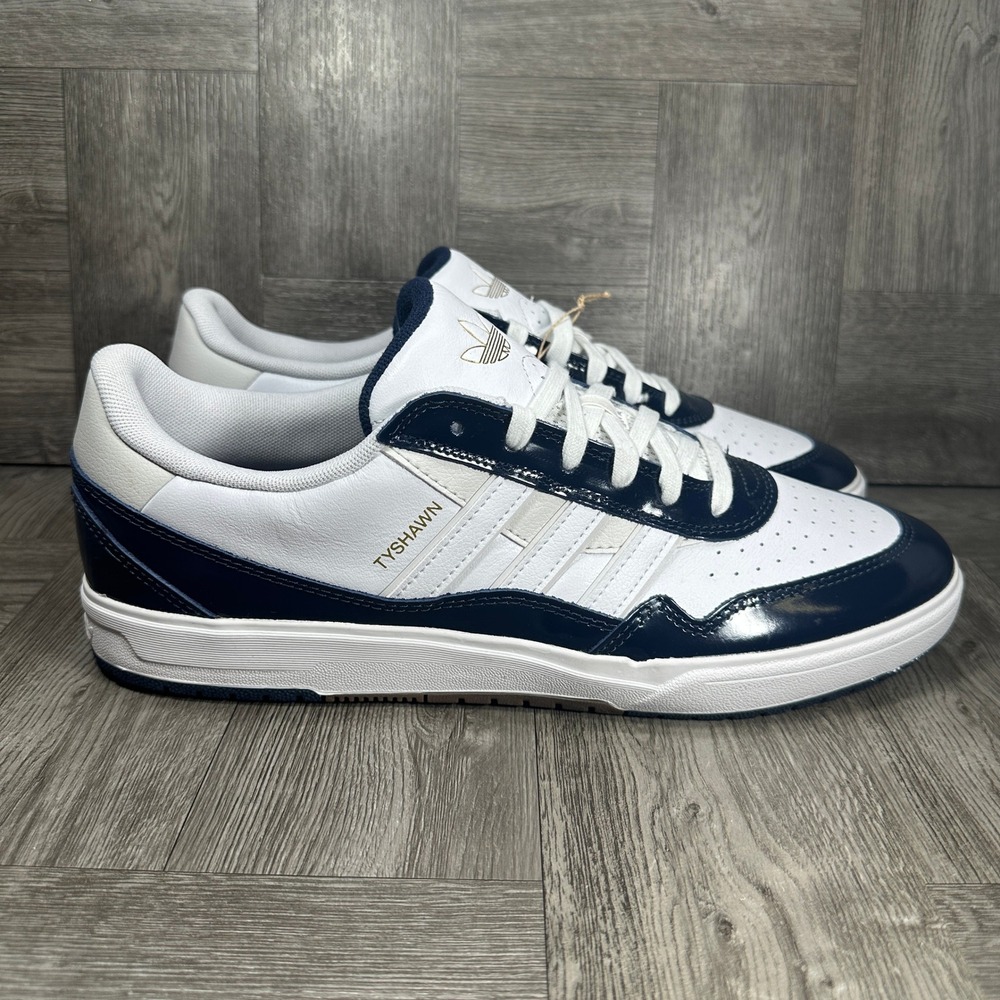Adidas Tyshawn II Skate Shoes Mens 12.5 White Navy Patent Leather NEW IF9762